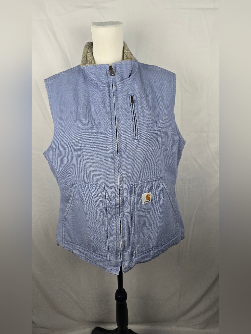 Vintage Carhartt Women's Sandstone Sherpa Lined Work Vest Country Blue Size LG
